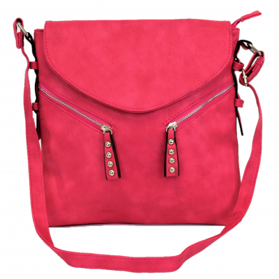 9034 - HOT PINK PU LEATHER CROSS BODY/ SHOULDER BAG